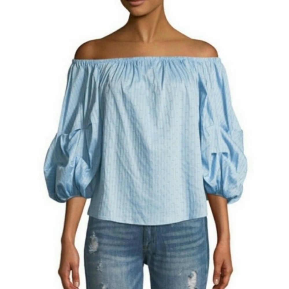 πΊπΈ CECE Blue Off-the-shoulder Balloon-sleeve Blouse NWT M - Picture 3 of 16
